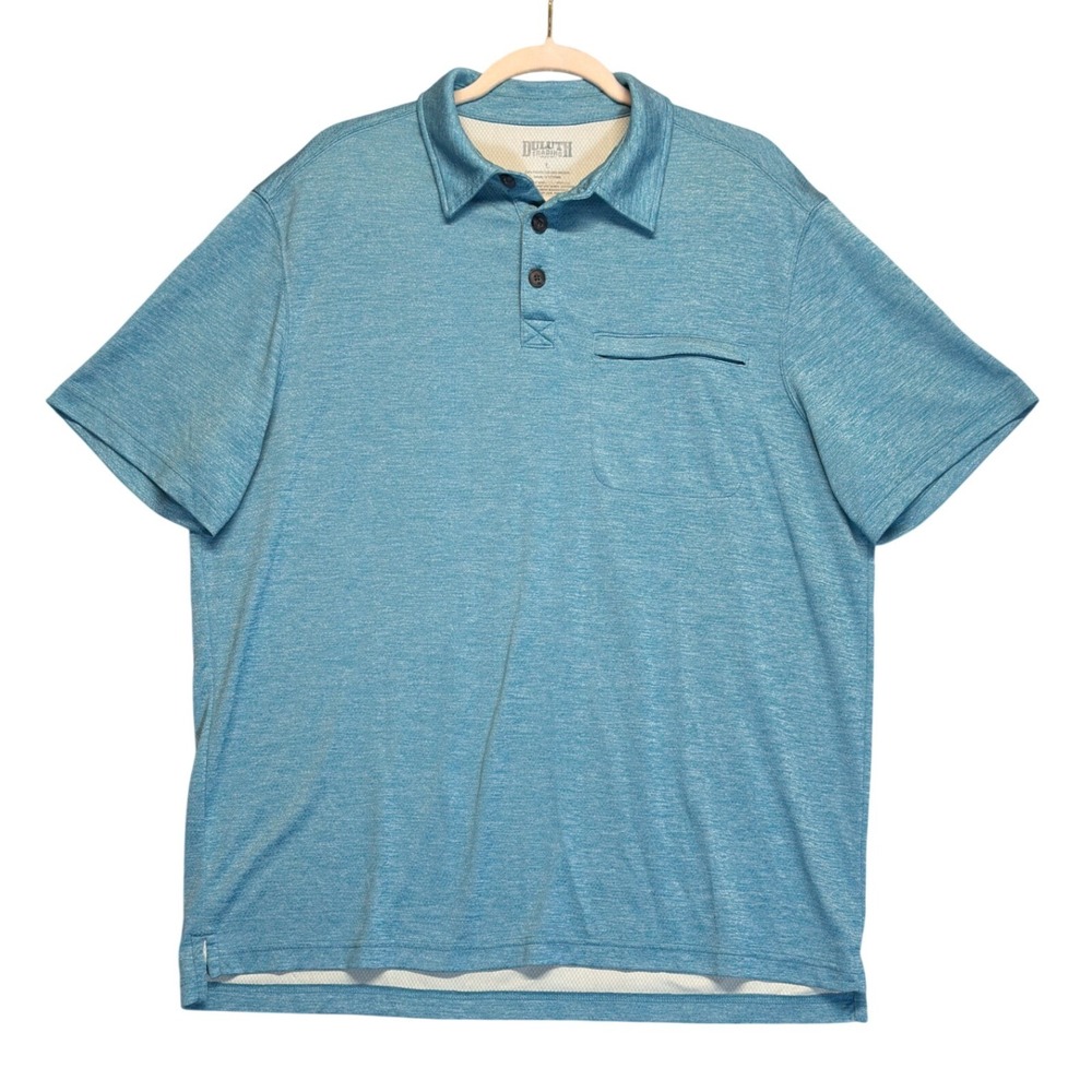 Duluth Trading Co Mens Large‎ Blue Heather Performance Short Sleeve Polo 3237-45